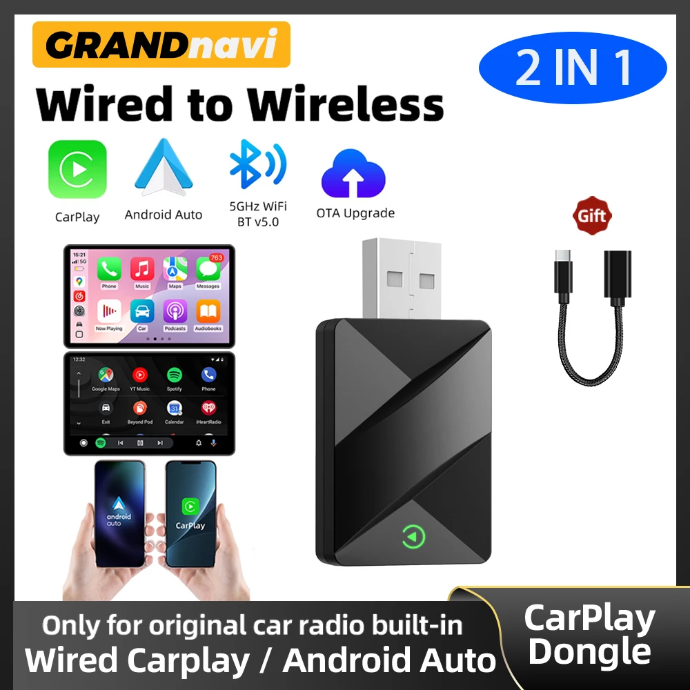 

Новый беспроводной адаптер 2-в-1 для CarPlay и Android Auto, 5 ГГц Wi-Fi, Type-C/USB, Plug & Play, беспроводной CarPlay