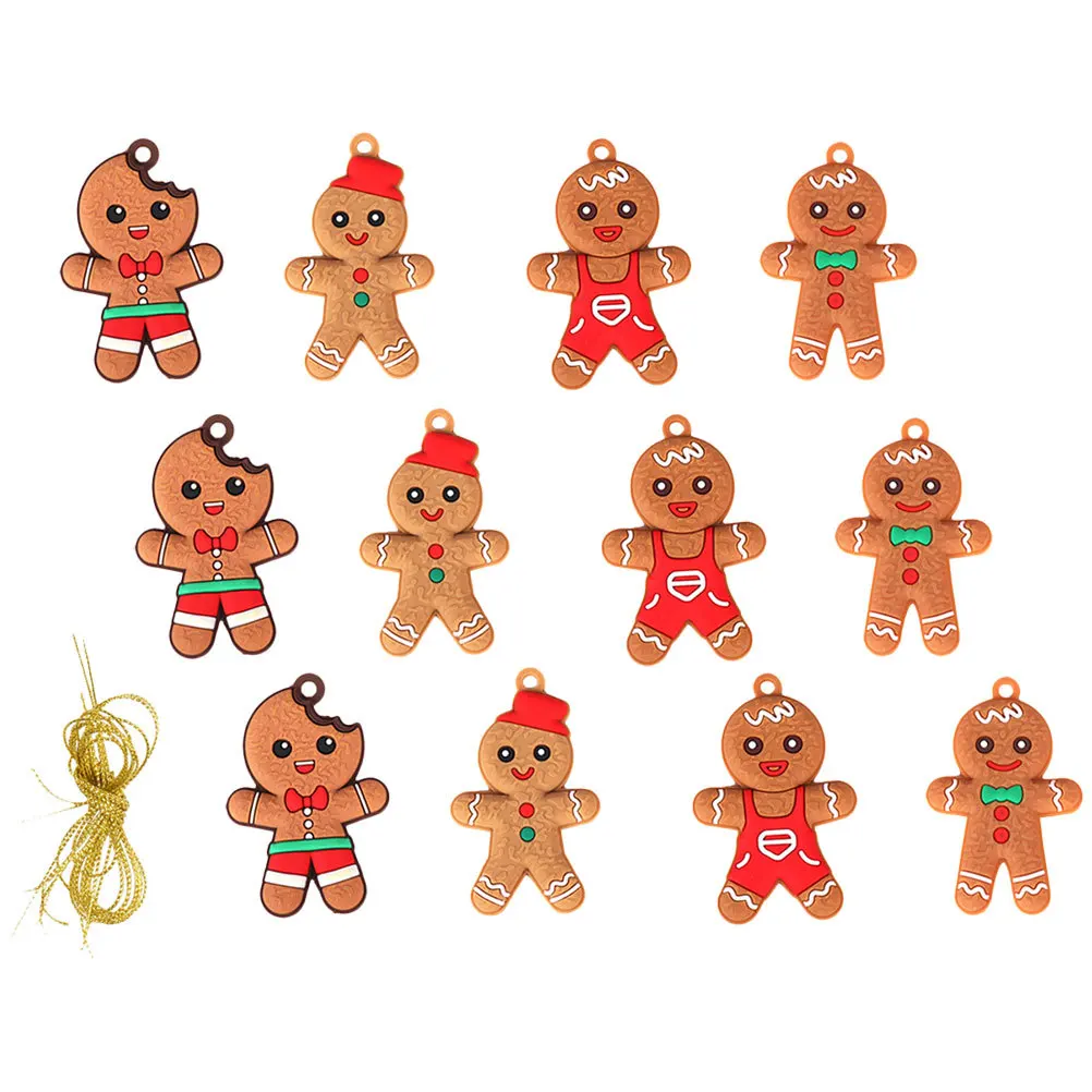 

12 Pcs Outdoor Christmas Ornament Pvc Hanging Ornaments Gingerbread Man Tree Decorations