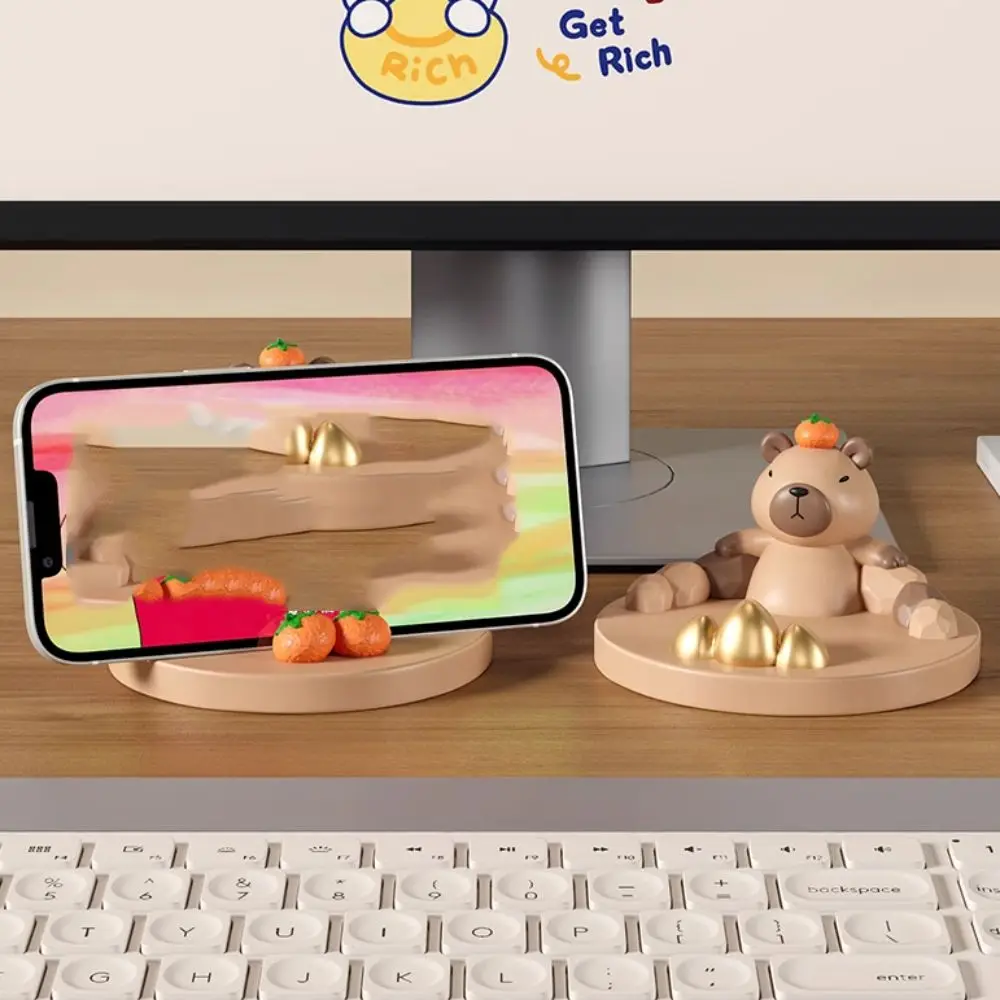 Resin Capybara Phone Stand Multi-functional Statue Capybara Mobile Phone Holder Cartoon Anti-slip Capybara Desk Lazy Bracket