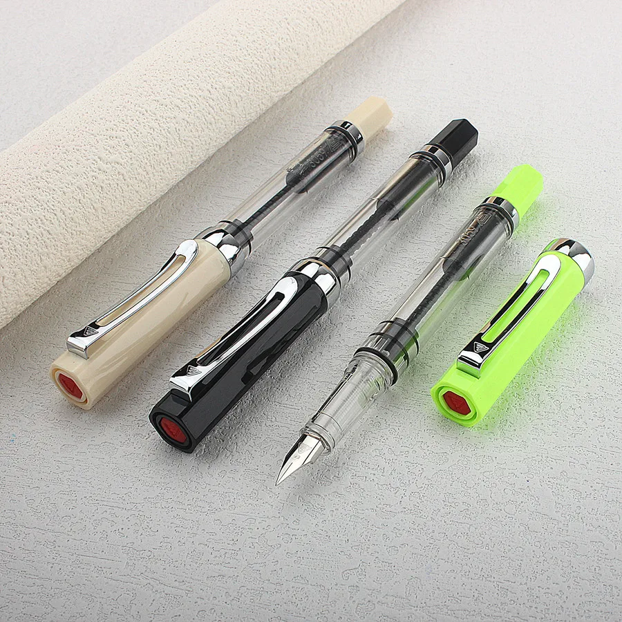 Lanbitou Transparent Fountain Pen Plastic F/EF/Hooded Nib Piston Filler Ink Pens for Writing School Office Supplies Stationery