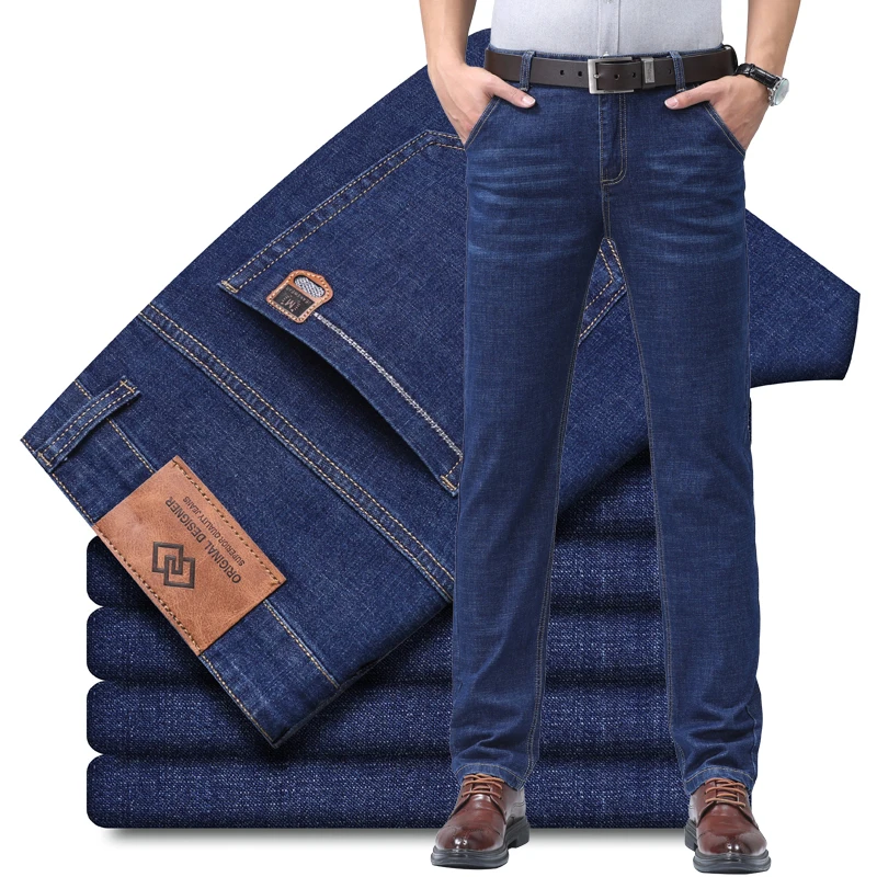 Men Fashion Straight Jeans Men Stretch Slim Fit Workwear Pants Comfortable Soft Business Denim Work Trousers Male Brand Clothing