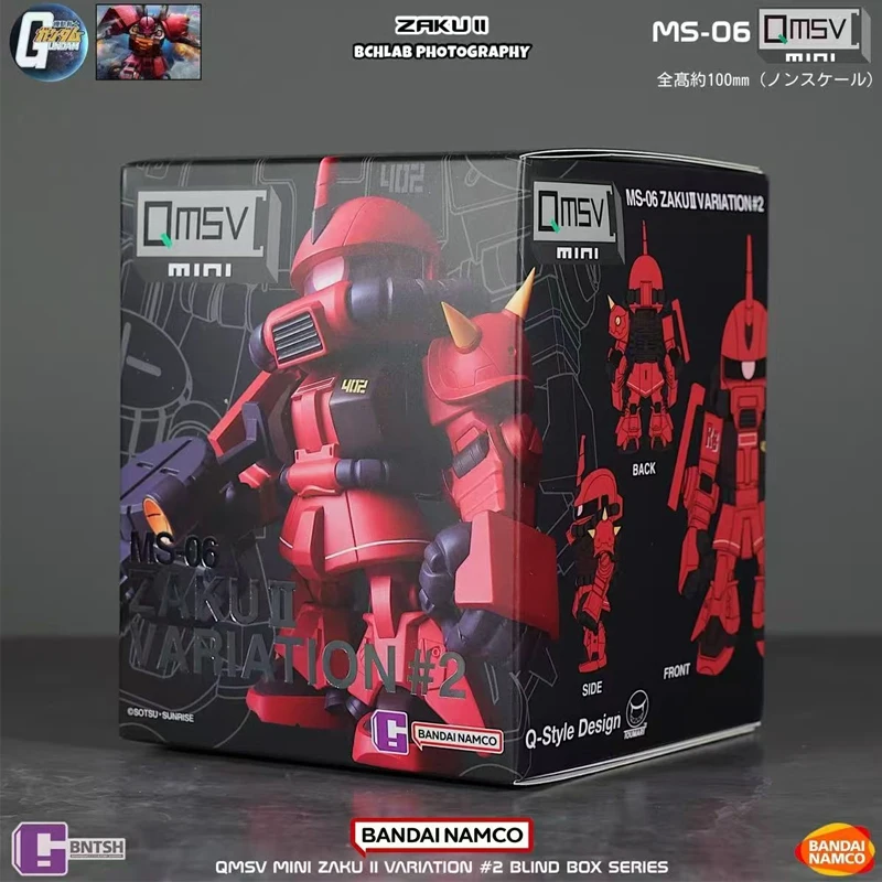 Caja Sorpresa Oficial Bandai QMSV Mini Zaku II, Figura Coleccionable de Moda, Decoración de Escritorio, Anime, Modelo Coleccionable para Niños, Juguete de Regalo