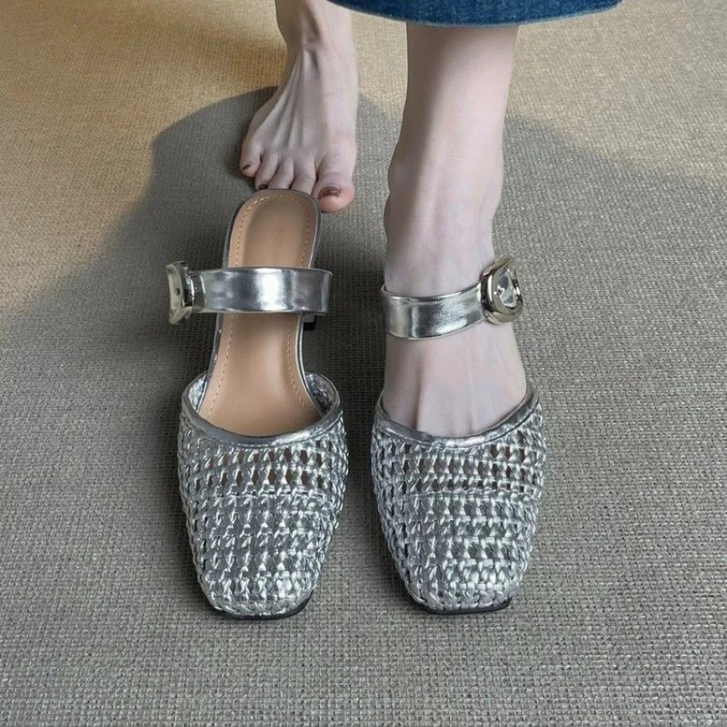 2026 Sommer Lässige Ausgehöhlte Damen-Slip-on-Sandalen Rutschfeste Outdoor-Walking-Pantoletten Bequeme Büro-Damen-High-Heels