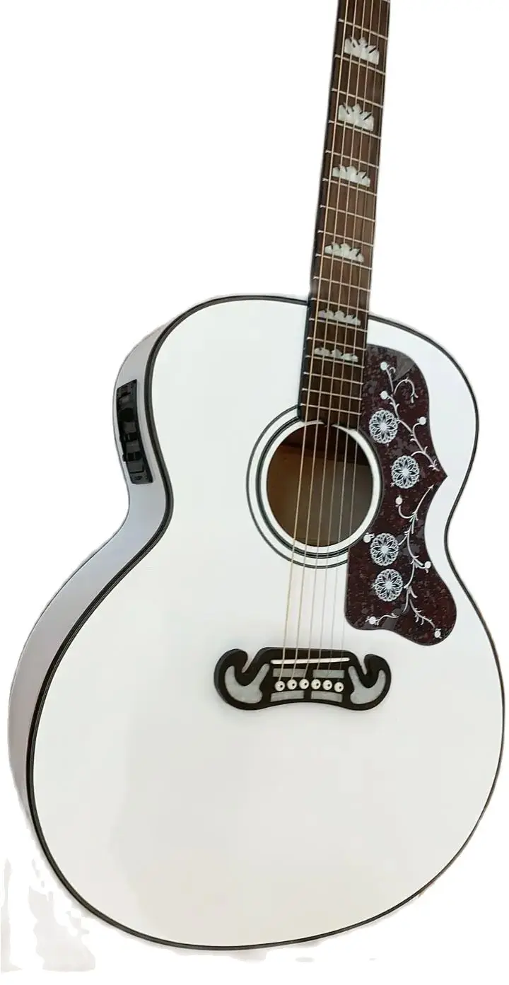 New Arrival J200 Acoustic Electric Guitar SJ200 Bone Nut/Saddle In White 220603