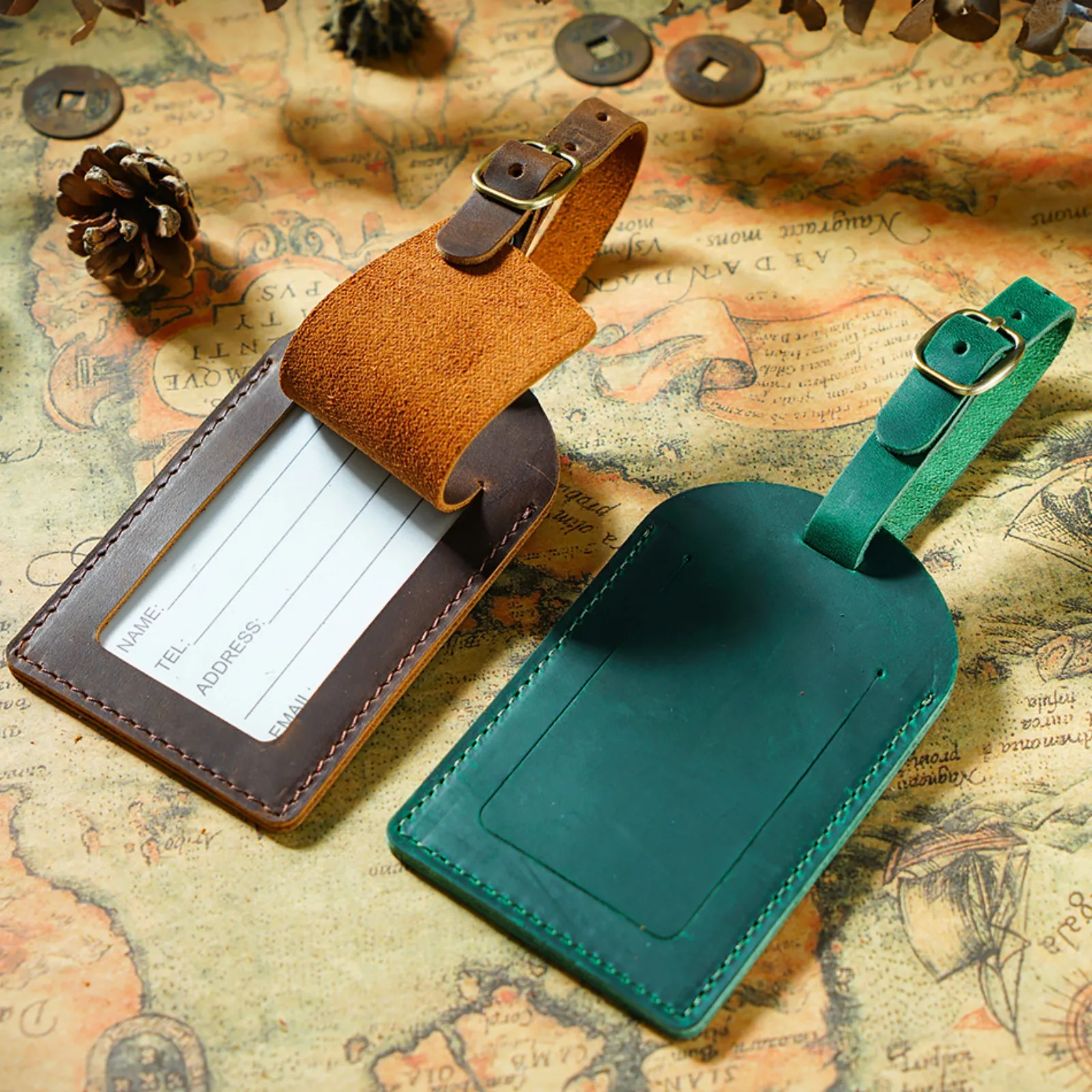 

Genuine Leather Luggage Tag Suitcase Labels Baggage Leather Boarding Bag Tag Name ID Address Holder for Travel Accessory