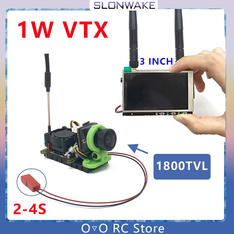 

SLONWAKE 5.8G 48CH 1000mW adjustable VTX Transmitter Long Range 1-5kmand CMOS 1800TVL and FPV Monitor 3 inch 480*272px