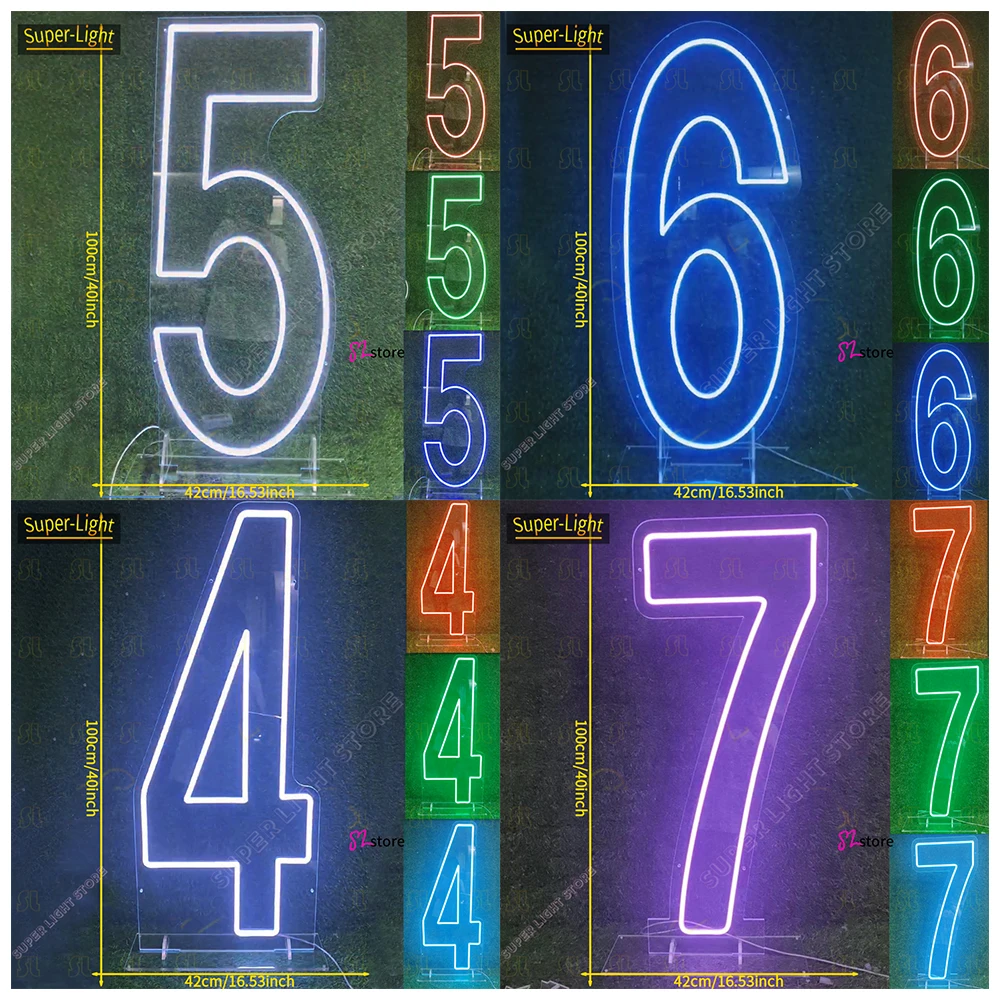 

Big RGB Numbers 0-9 High 100cm/40inch Neon Sign LED Neon Light Baby Birthday Wedding Number Table Sign Personalized Lights