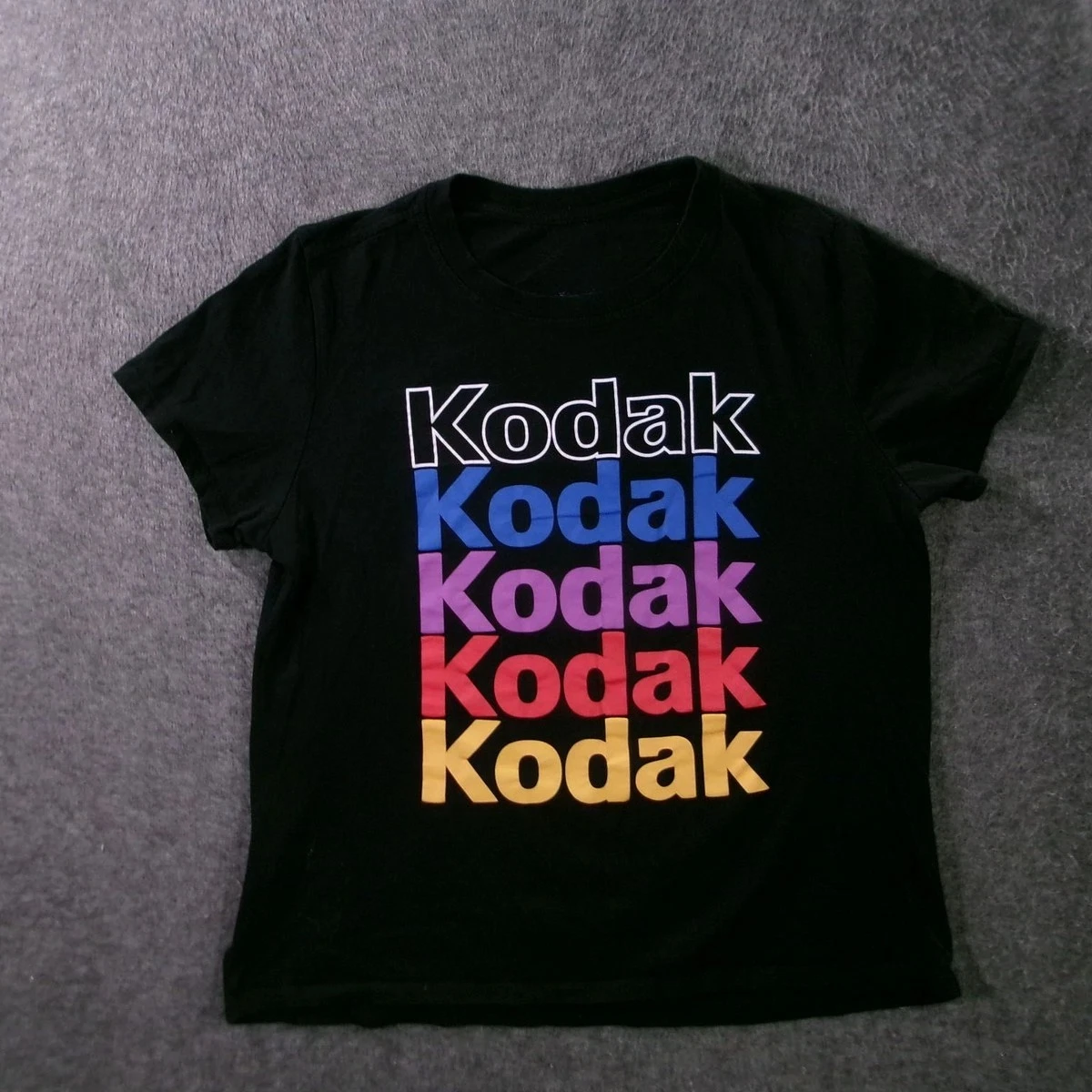 2026 New Summer Collection: Retro Kodak T-Shirt — Rainbow Lettering, Soft 100% Pure Cotton, Simple & Loose-Fit Printed Tee