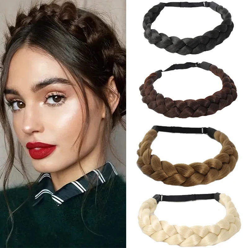 Synthetic Wig Headband Fishtail Braids Hair with Adjustable Belt Plaited Hairband Bohemian Style Women Hairstyle Hairpieces