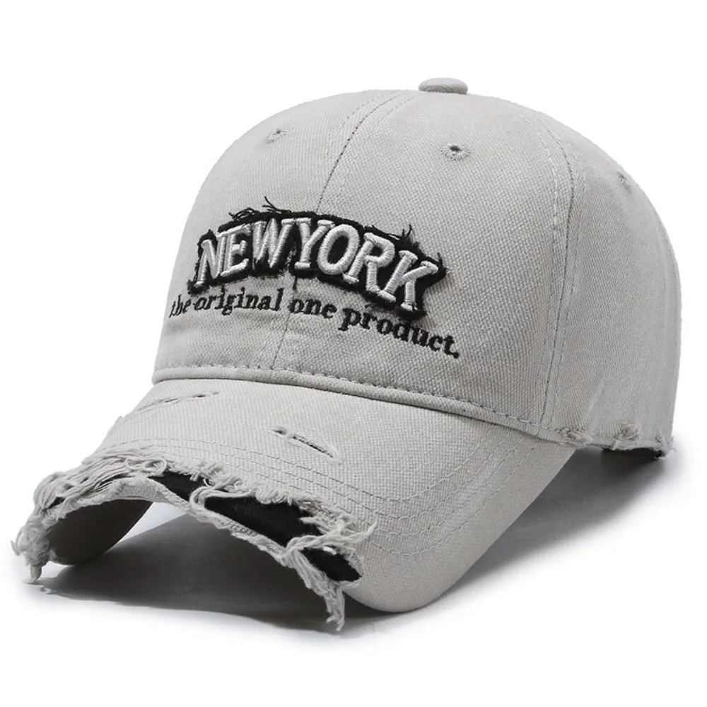 

Letter New York Broken Hole Baseball Cap Washed Cotton Adjustable Embroidery Baseball Cap Outdoor Sports Hats