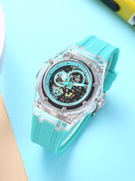 TINE Men's Automatic Mechanical Watch with Hollow Design Silicone Strap Transparent Case Waterproof Mechanical Watch