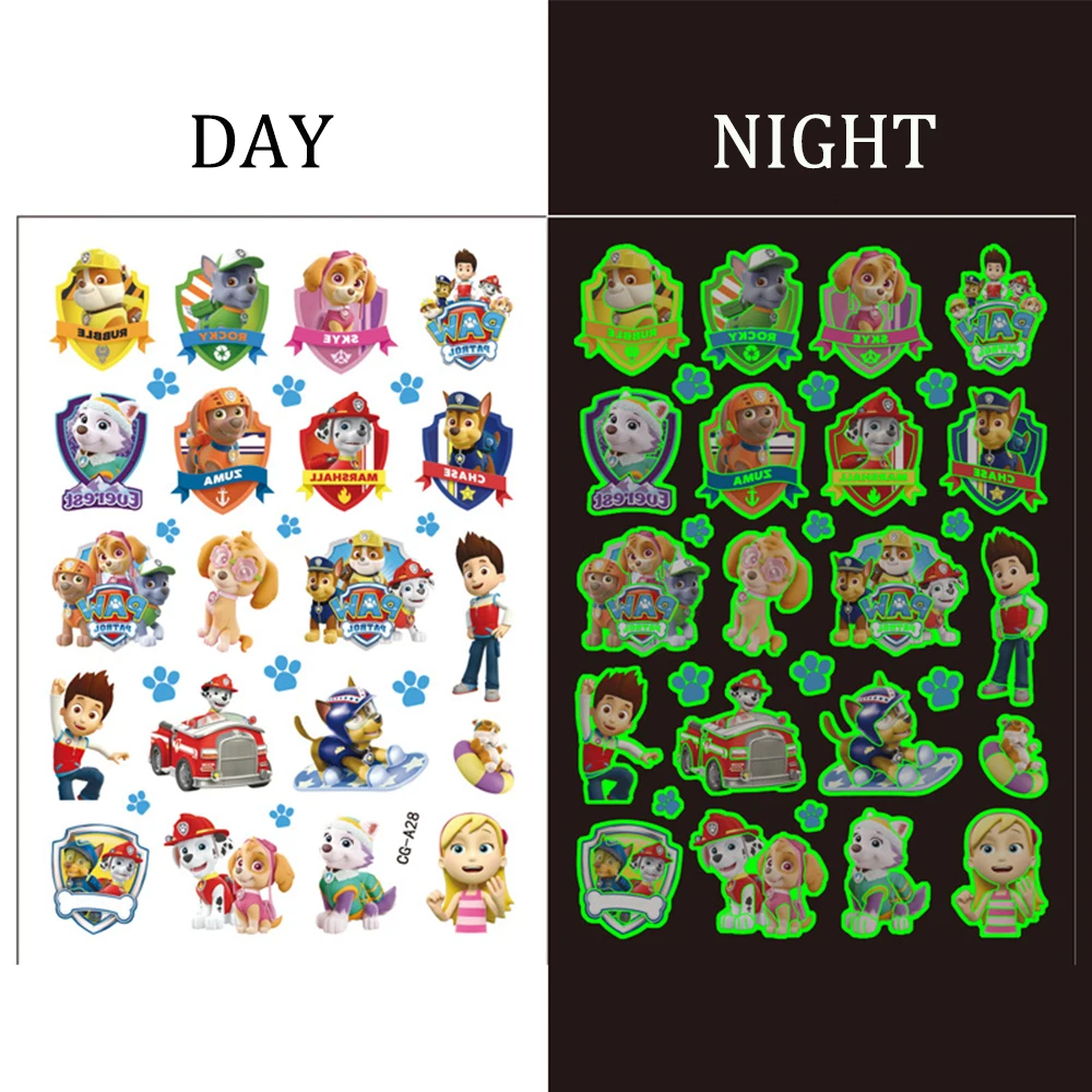 

PAW Patrol Luminous Tattoos Stickers For Kids Arm Face Glowing Body Art Waterproof Fake Temporary Tattoos Children Toys Gifts