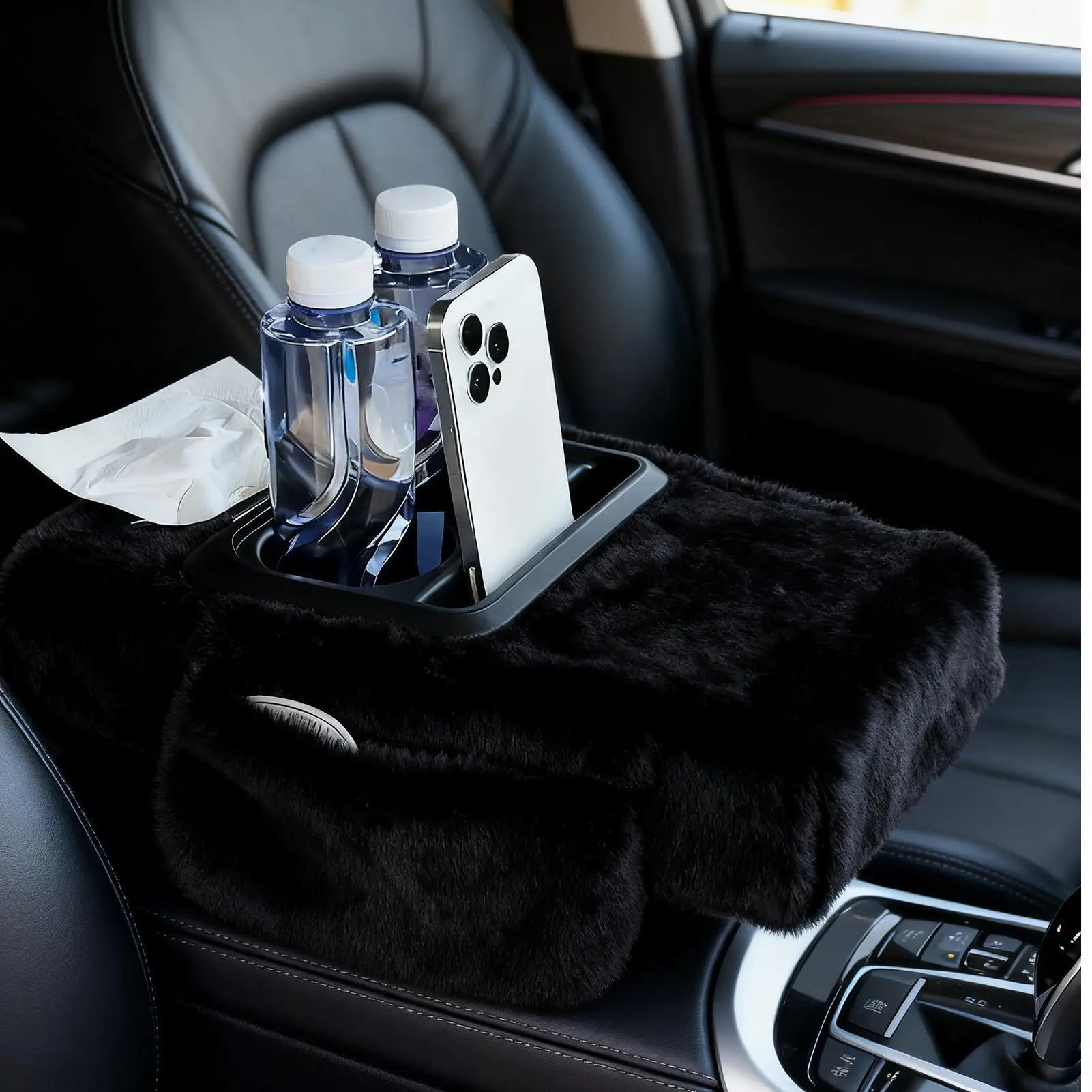 Center Console Cover Plush Cushion Decor Armrest Protector for Car Interior Truck Automobile SUV Center Console Winter Warm