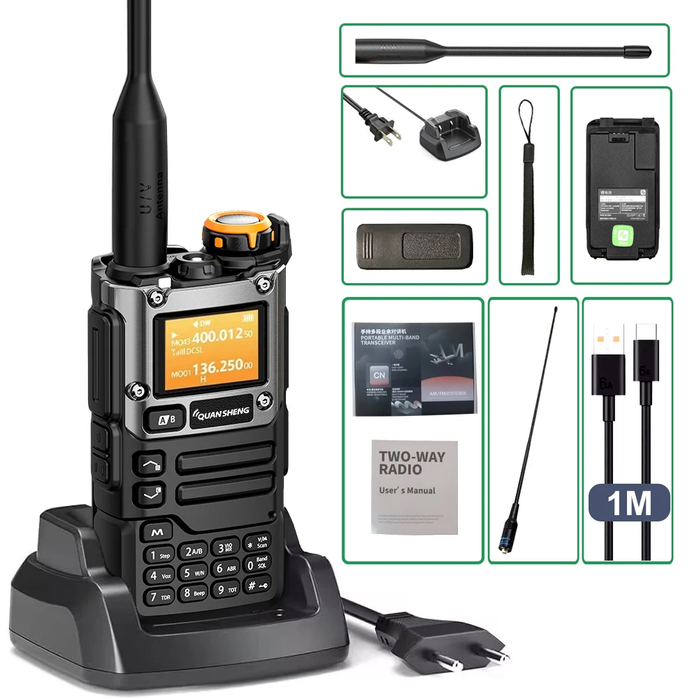 Quansheng UV-K6 워키토키, UHF VHF DTMF FM 스크램블러, NOAA 무선 주파수 양방향 cb무전기, 5W 에어 밴드 라디오 타입 C 충전 