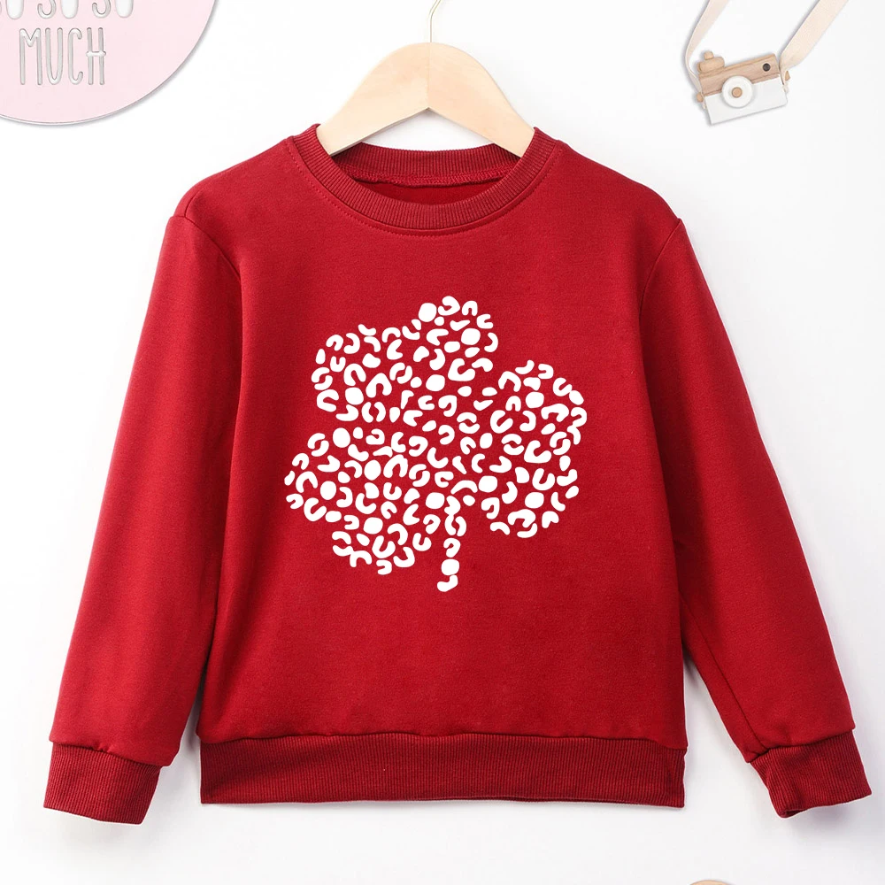 Clover Print Simple Style Kids Clothes Aesthetic Harajuku Creative Trend Europe Boy Girl Sweatshirt High Quality Red O-neck