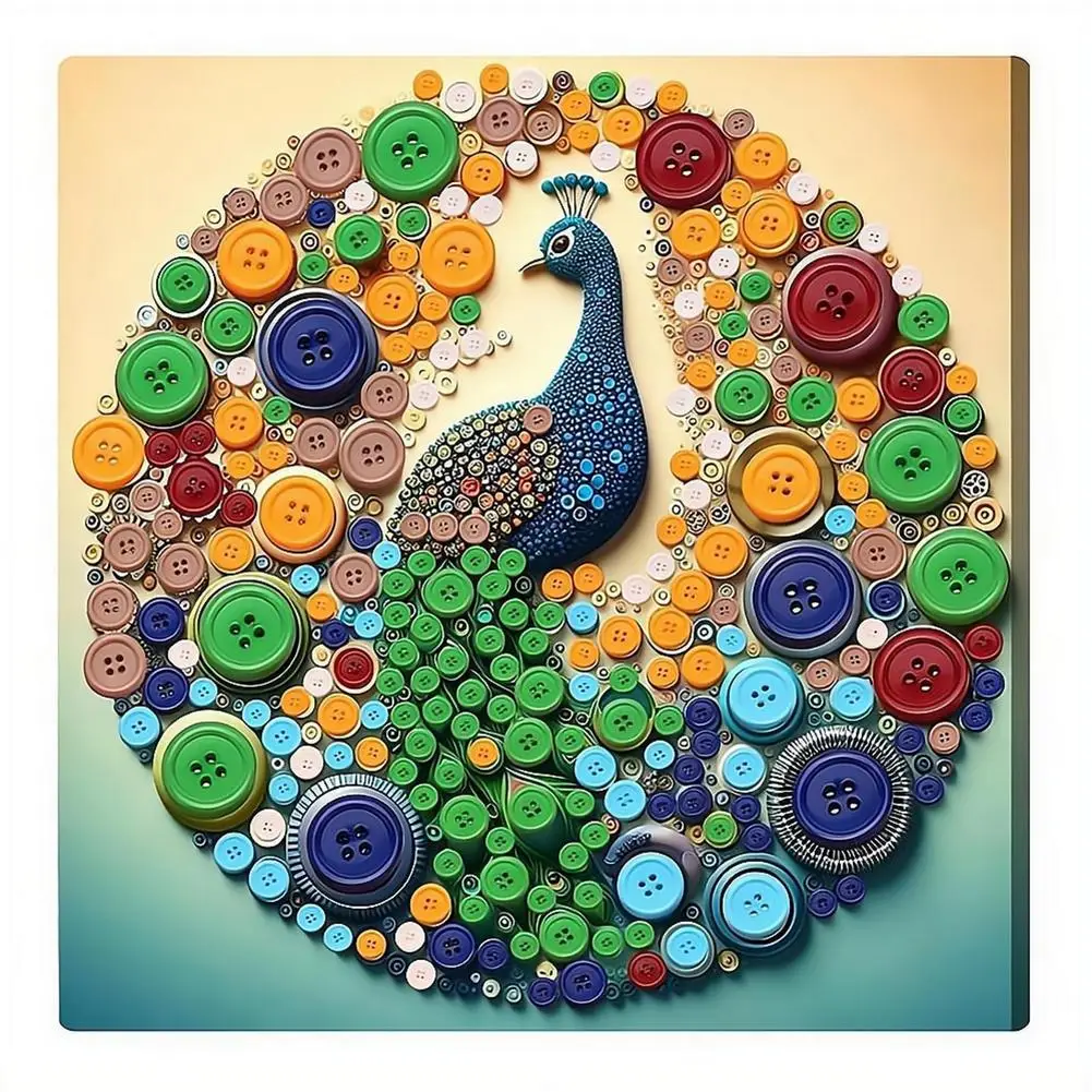 Animal Button Painting Set DIY Kit Vibrant Wall Decoration Colorful Buttons Craft Kit with Frame Home Decoration Art Handmade