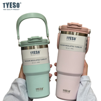 Tyeso 900ML Vacuum Flasks Handle Vacuum Cup Dual-Drink Coffee Mug Stainless Steel Ice Cup Car Bottle Hot Cold Retention
