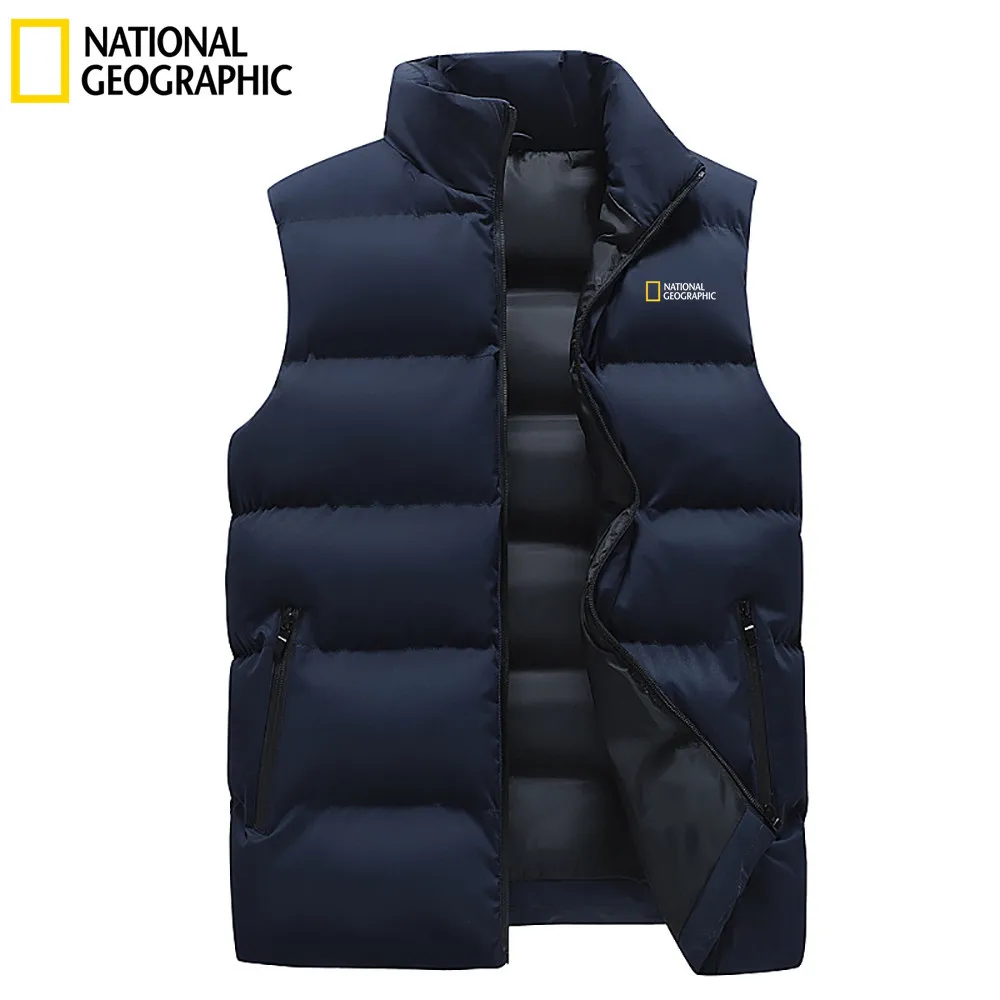 Chaqueta térmica National Geographic para hombre, chaleco grueso sin mangas con cuello levantado y cierre de cremallera, chaqueta informal para exteriores