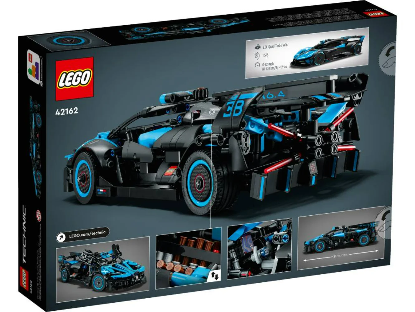 LEGO Technic Bugatti Bolide Agile Blue Racing Car 42162 Model Building Set Race Engineering Toys Sports Vehicle Kit (905pzs)