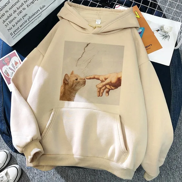 New Black Long Sleeve Hoodie Tops Woman Cat Shark Hooded Sweatshirts Funny Animal Cartoon Printing Graphic Pullover Streetwear image 4
