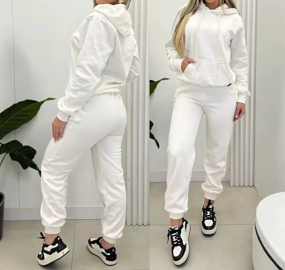 Warm Pants Two Piece Set Woman Long Sleeved Shirt with Hat Product Solid Leisure Trousers Sports Suit 2024 Autumn and Winter New