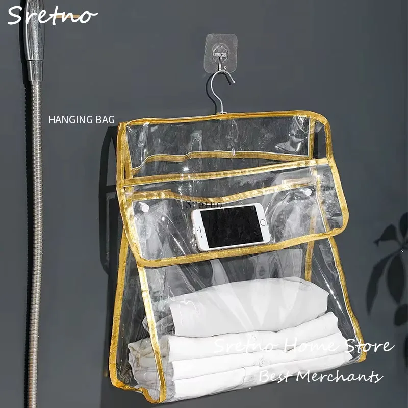 

1pc Waterproof Hanging Bathroom Bag Mobile Phone Clothing Storage Bags Cosmetic Storage Bag Transparent Wash Bag Organizador
