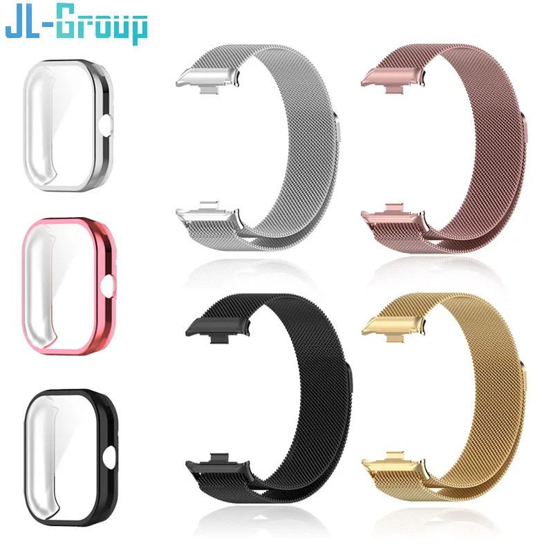 حزام معدني لـ Redmi Wacth 4 Band مع حافظة حماية شاشة ناعمة من مادة البولي يوريثان الحراري بديلة بحلقة مغناطيسية ميلانو Redmi 4 Becaselet