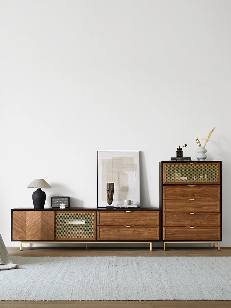 Nordic retro luxury five bucket cabinet, minimalist storage cabinet, bedroom walnut edge cabinet