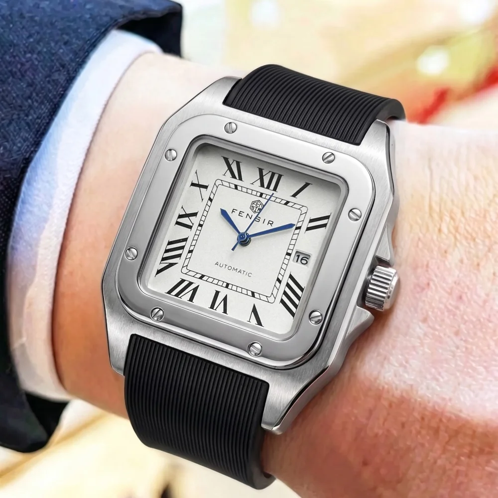 

Light Luxury Square Men's Quartz Watch, Waterproof Watch with Roman Numeral Dial, Trendy Rubber Strap Business Men's Watch, Retro Versatile Calendar Watch, European and American Best-Selling Men's Casual Quartz Accessory Watch