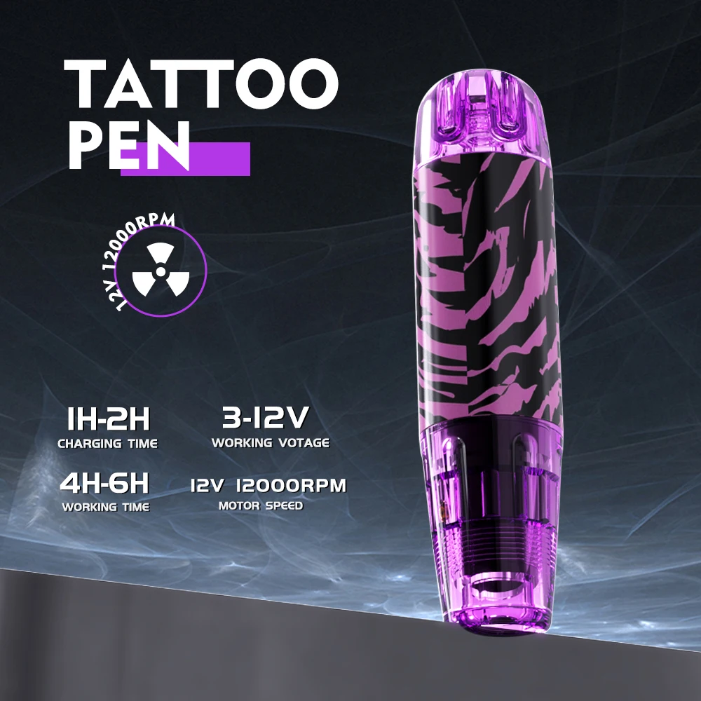 Набор ручек для татуировки Gold Plume — фиолетовая ручка для татуировки с 10 иглами, 8 цветов чернил, набор тату-машинки с беспроводным источником питания для татуировки и профессиональными принадлежностями для татуировки, набор тату-пистолетов для начинающих, Tm-74