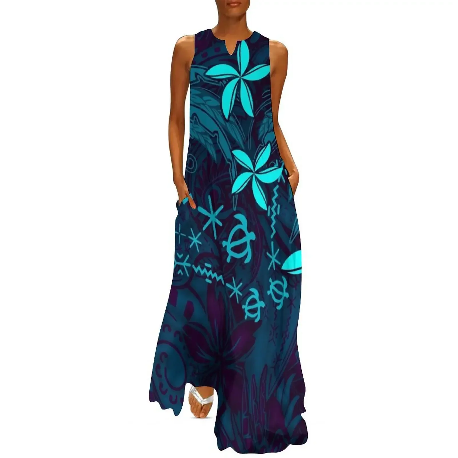 

Polynesian Tribal Tropical Abstract Long Dress luxury dress Female dress Long summer daily
