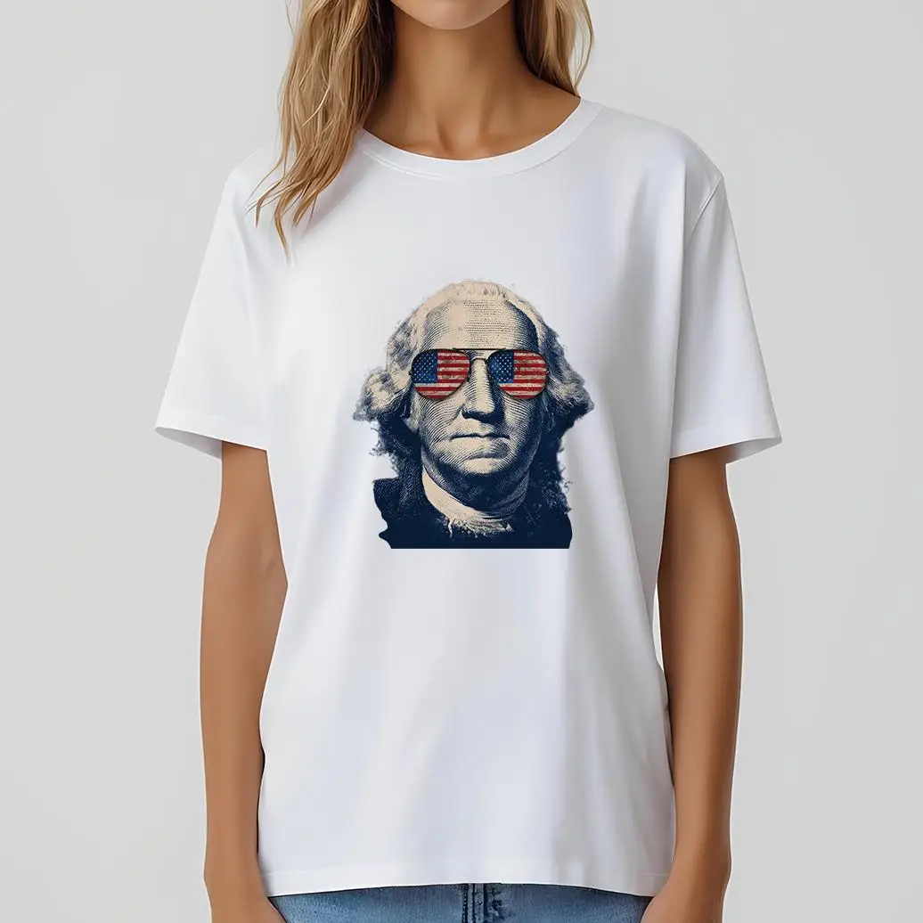 

Women’s Stylish Founding Father T-shirt Trendy Graphic Tee For Patriotic Fashionistas Stylish Tops With Flag Flair
