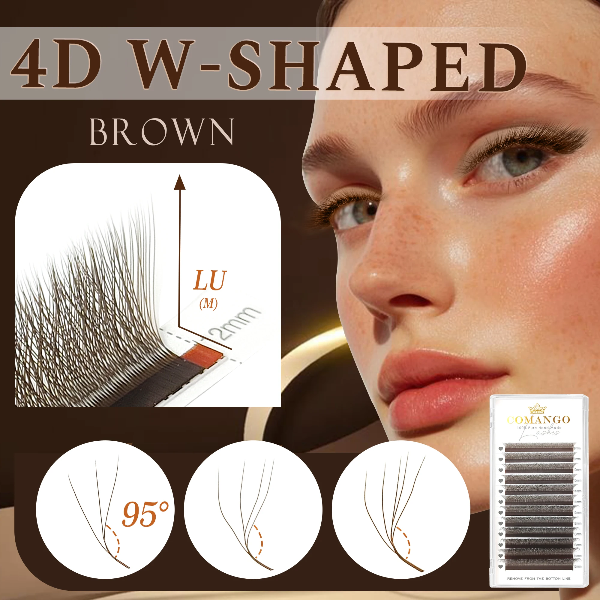 C/D/Lu(M) Brown 5D 4D 3D W Style Lashes 0.07Mm Thickness Natural Soft Light Rapid Blooming Eyelash Extension-image