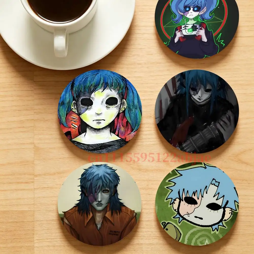 S-Sally Face Round Wooden Coaster Decorative Coffee Cup for Use in Coffee Shops Bars