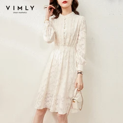 VIMLY Elegant Party Lace Dresses for Women Spring Autumn Office Lady Long Sleeve Elastic High Waist Dress Female Vestidos F6790