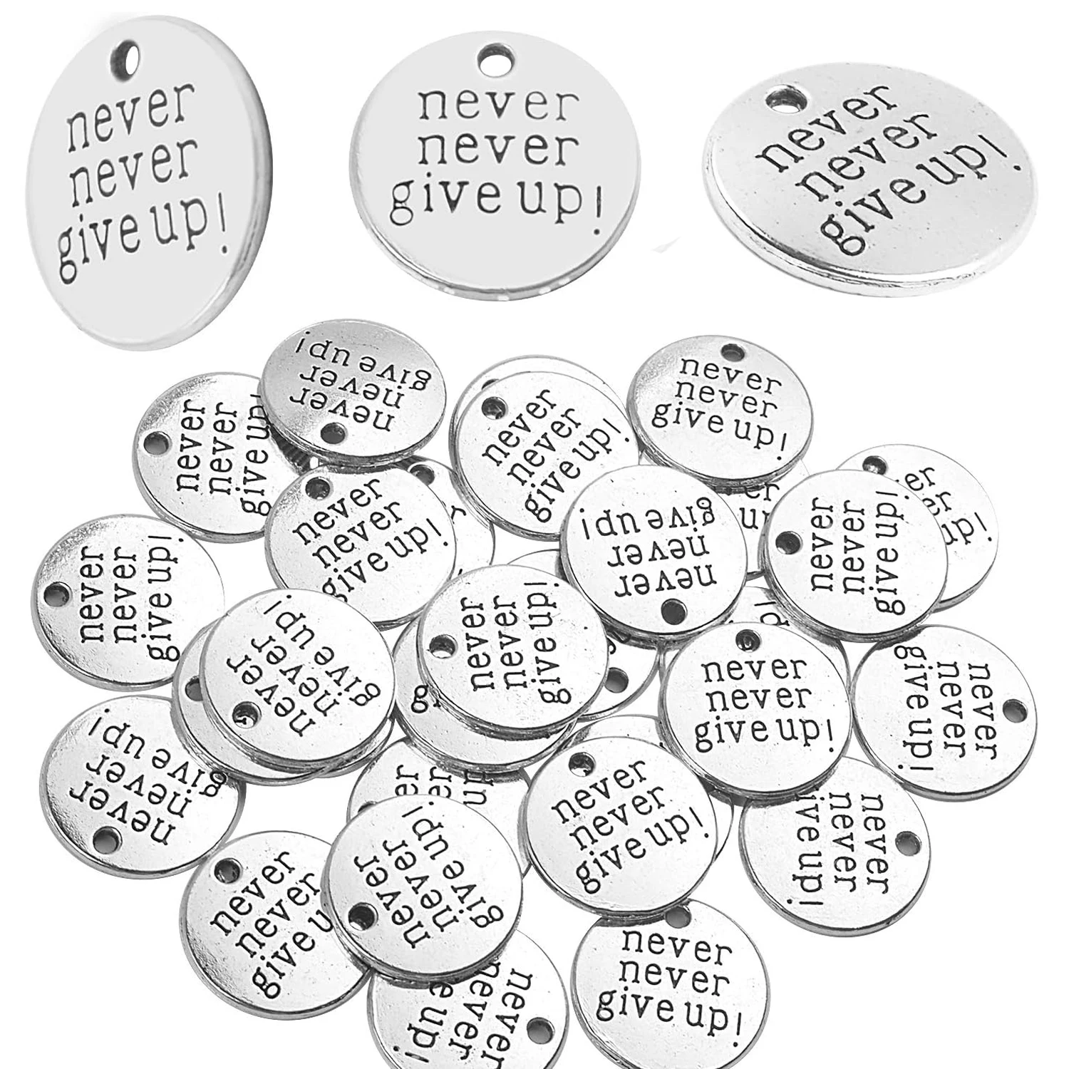 

30 PCS of Alloy Inspirational Words Message Charm Pendants never never give up for Crafting Bracelet Necklace Jewelry Making