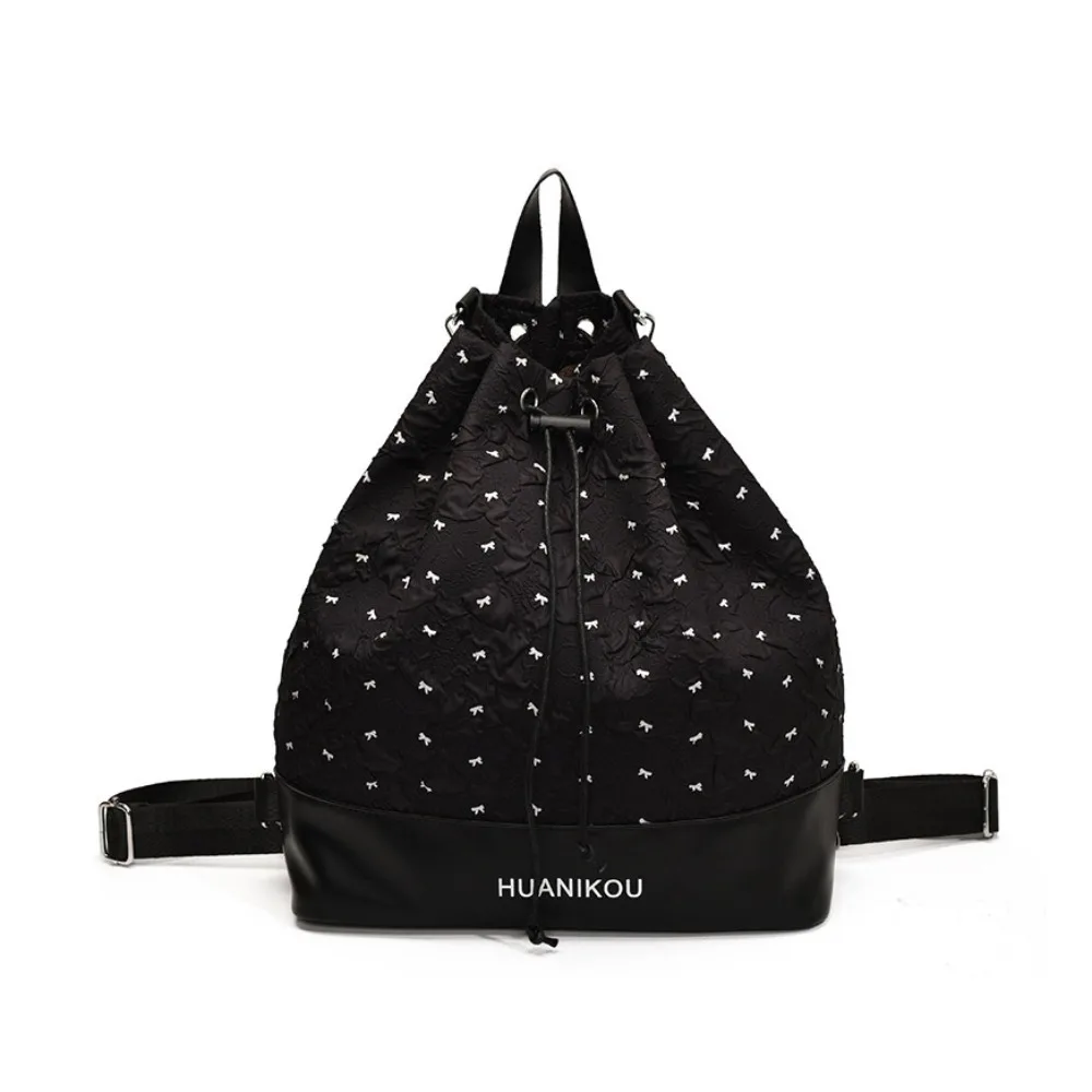 

Large Capacity Bow Pleated Backpack Solid Color Nylon Sweet Shoulder Bag Tote Bag Lightweight Drawstring Fitness Bag All-match