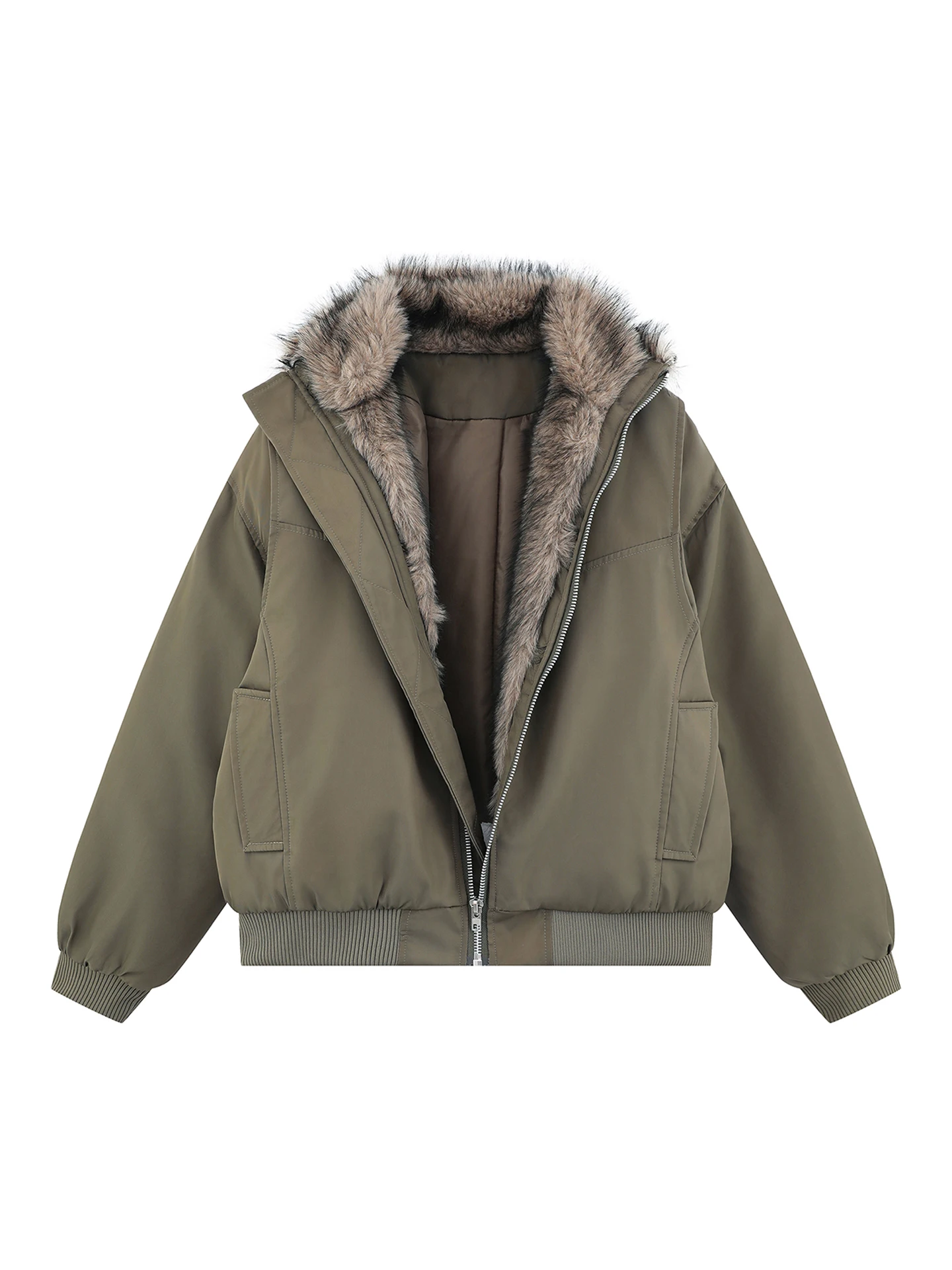 

Thiened Winter Jaet Men's Cotton Flight Jaet with Large Fur Collar Mountain Eagle Design Warm Casual Outerwear Coat