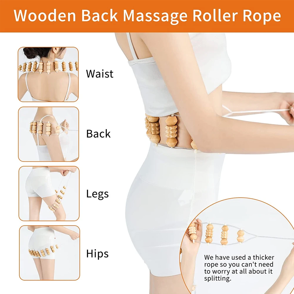 1Pcs Back Massager with Rollers and Rope,Multi-Functional Back Roller & Neck Massager,Eases Muscle Tension& Supports Skin Health