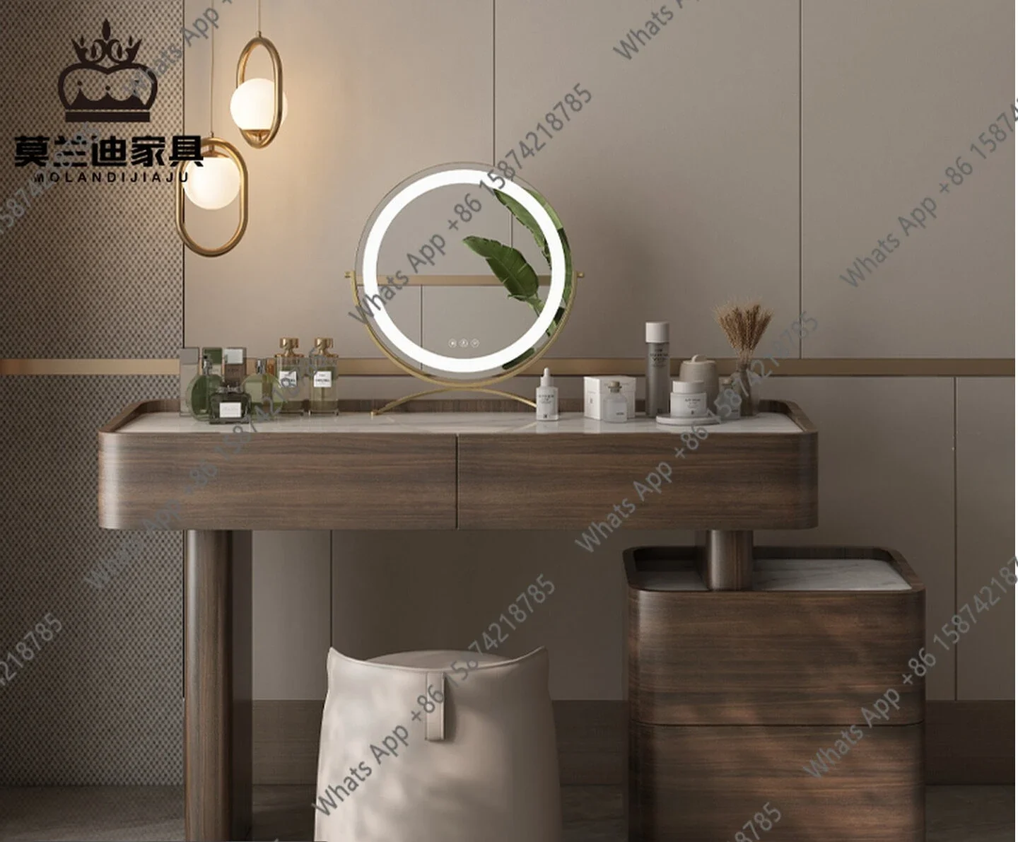 ES  light luxury designer high-end walnut color dresser modern minimalist bedroom small apartment retractable makeup tabl