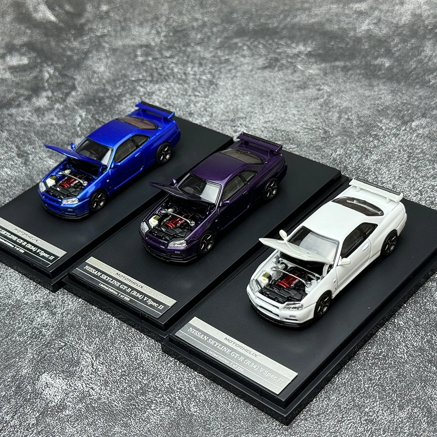 Motorhelix MH 1/64 Nissan Skyline GT-R(R34)Z-TUNE แบบคงที่โมเดลการแสดงผลโลหะโมเดลรถยนต์สปอร์ตของขวัญวันเกิด