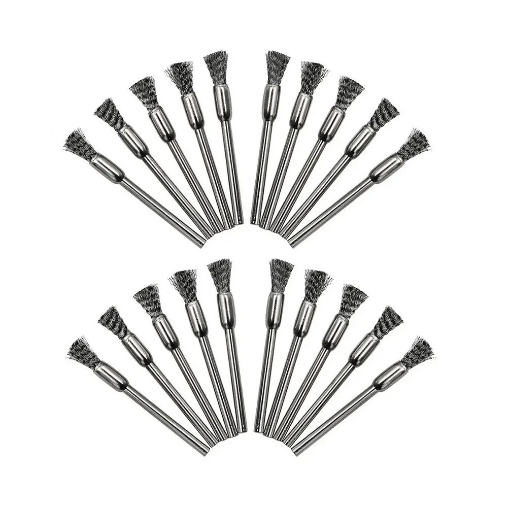 20 pz spazzola in filo di acciaio 3mm gambo 5mm diametro per la lavorazione dei metalli rotanti strumenti di pulizia di lucidatura trapano elettrico spazzola accessori