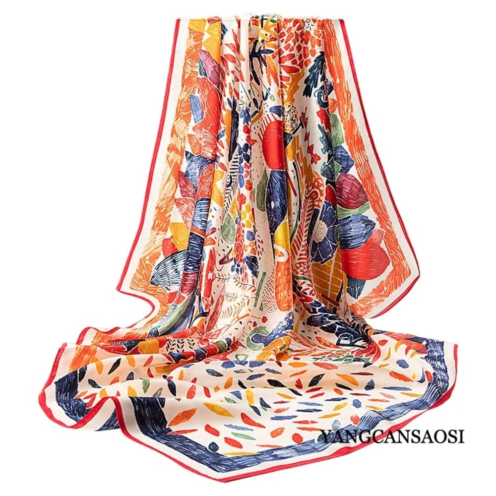 المرأة ملابس كاجوال 100% التوت الطبيعي شال حريري 110 سنتيمتر وشاح مربع كبير رقيقة الجلد ودية مطبوعة تنوعا وشاح