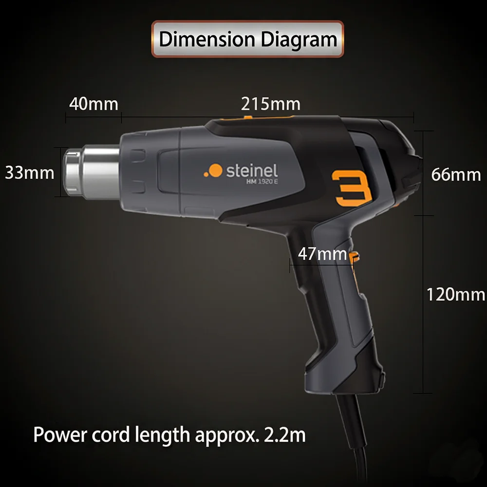STEINEL HM-1920E Hot Air Gun 2000W with 9 Temperature Control 3 Speed Settings 80-600℃ for Craft Shrinking Paint Removing DIY