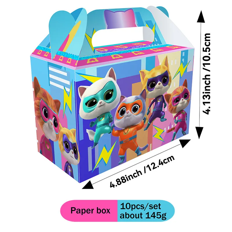 Superkitties caixas de papel dos desenhos animados pata meow gato ginny faíscas amigo para festa de feliz aniversário decoração caixas de tratamento presentes suprimentos