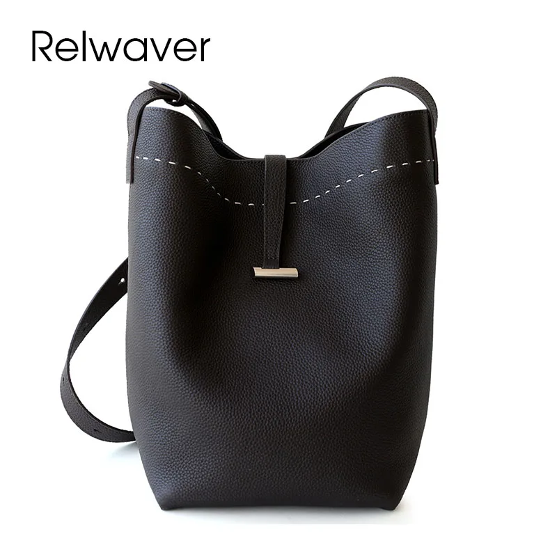 Relwaver bucket bag genuine leather shoulder bag 2025 spring summer fashion women crossbody bag chic cow leather women handbags