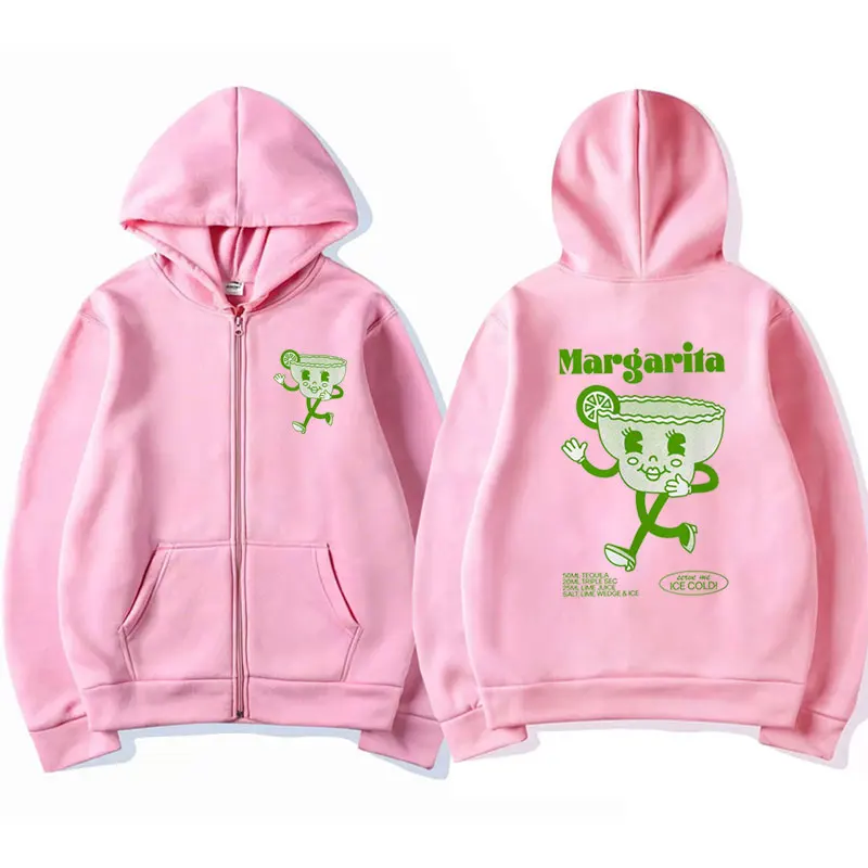 Funny Margarita Cocktail Graphic Zip-up Hoodie Men Women Fall and Winter Fleece Zipper Jacket Fashion Oversized Hoodies Coats