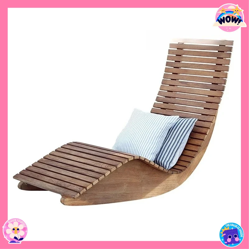 A  Outdoor Solid Wood Bed Hotel Garden Teak Lounger Pool Leisure Beach Chair Sunscreen Waterproof