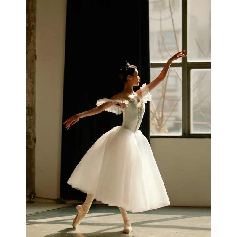 

Falda de ballet para niños vestido blanco competición para adultos vestido Ballet danza profesional vestido largo de hada