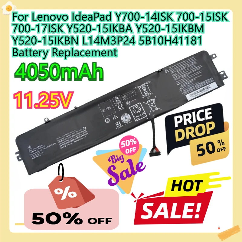 

For Lenovo IdeaPad Y700-14ISK 700-15ISK 700-17ISK Y520-15IKBA Y520-15IKBM Y520-15IKBN L14M3P24 5B10H41181 Battery Replacement